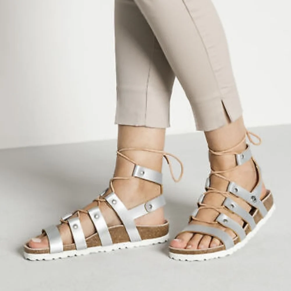 Birkenstock Papillio‎ Womens Cleo Gladiator Leather Sandals Silver 37 L6 M4